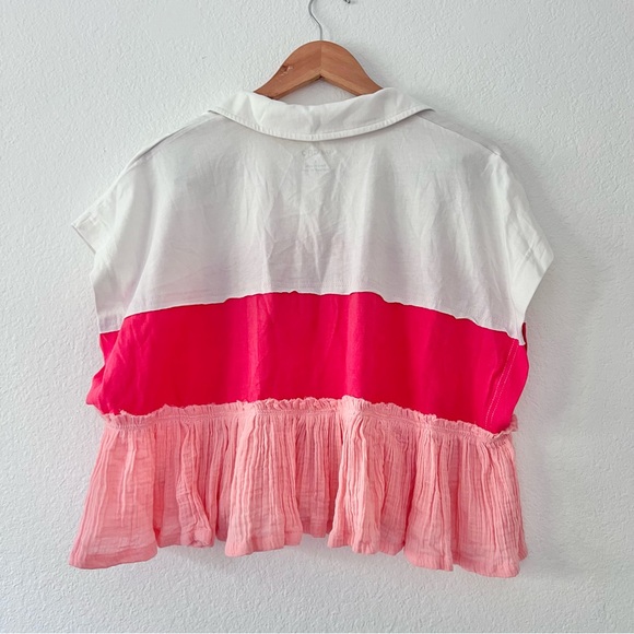 Anthropologie Pilcro Bonfire Rugby Ruffle Peplum Top in Pink Sz S NWOT - Picture 7 of 7